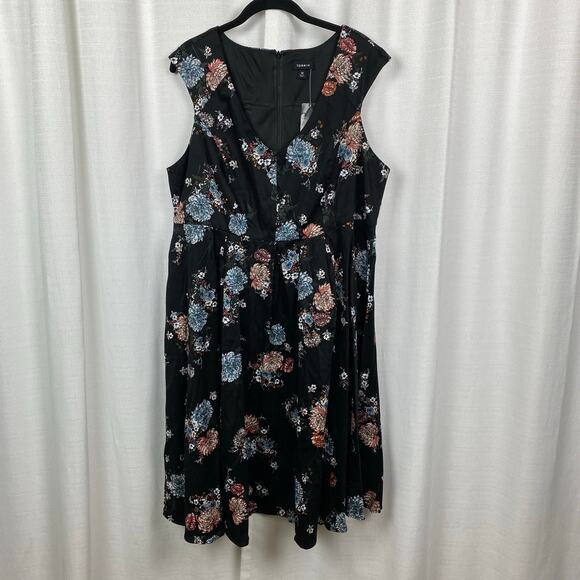 Torrid Black Floral Sleeveless Fit&Flare Party Dress Sz.18W NWT - Picture 3 of 14
